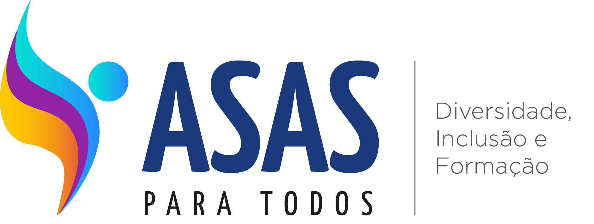 logomarca do programa em forma de asas coloridas escrito Asas para todos, Diversidade, Inclusão e Formação